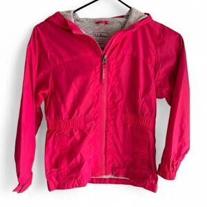 L.L.Bean Girls Jacket – Size L 6/7 – Pink Windbreaker – Hooded Rain Coat Jacket